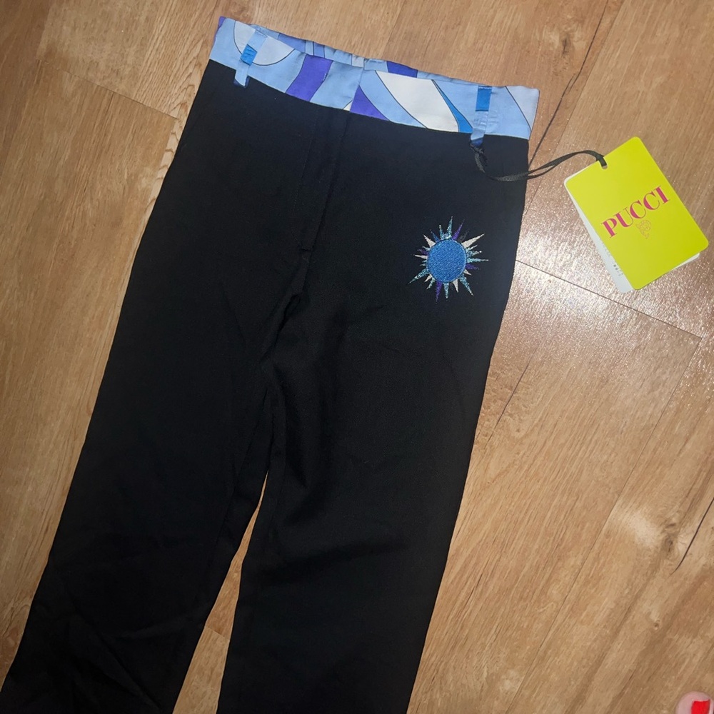 Emilio Pucci Black Leggings with Blue and White Trim